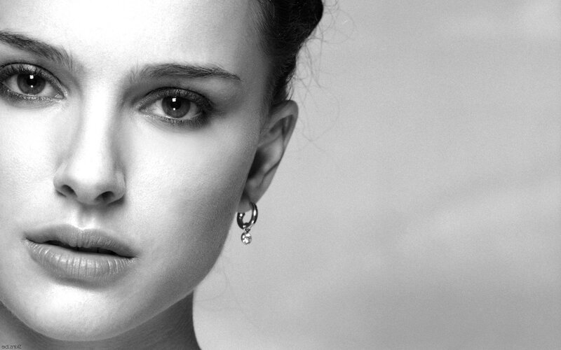 Woman in Black and White — Serious, Photograph, Earring