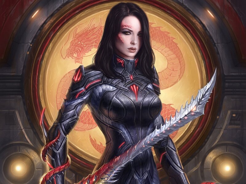 Woman in Black Armor — Dramatic, Digital Art