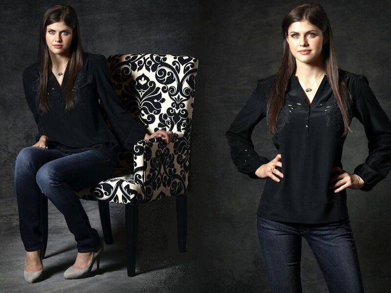 Woman in Black Blouse — Confident, Photograph, Chair