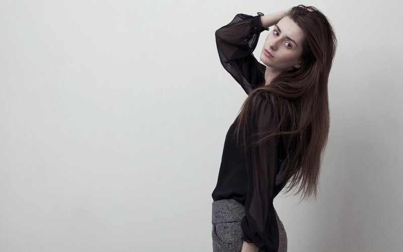 woman in black blouse