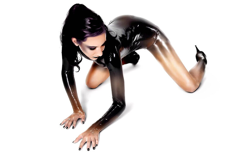 Woman in Black Bodysuit — Dramatic, Photograph, High Heels, White Background