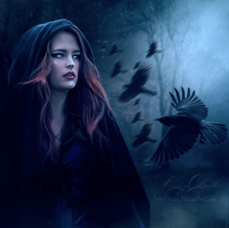 Woman in Black Cloak — Blue, Dark