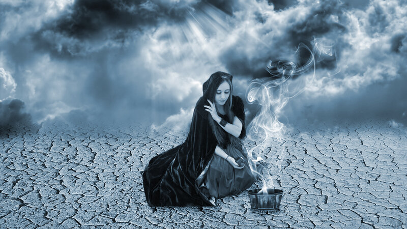 Woman in Black Cloak — Blue, Dramatic, Digital Art