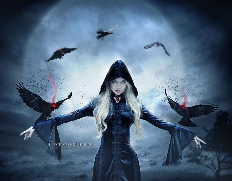 Woman in Black Cloak — Blue, Dramatic, Night, Digital Art