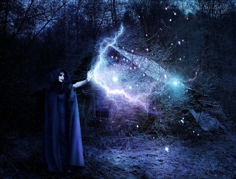 Woman in Black Cloak — Blue, Dramatic