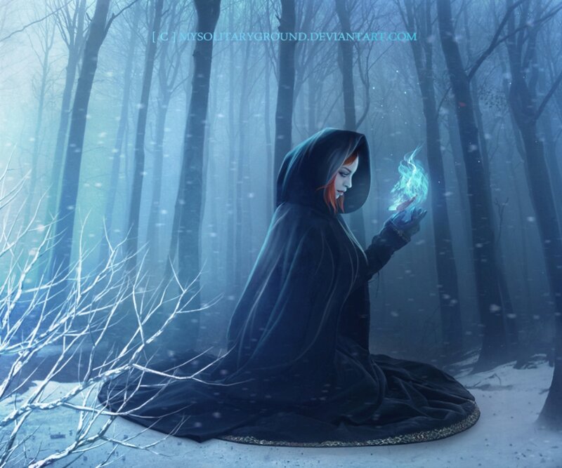 Woman in Black Cloak — Blue, Mystical