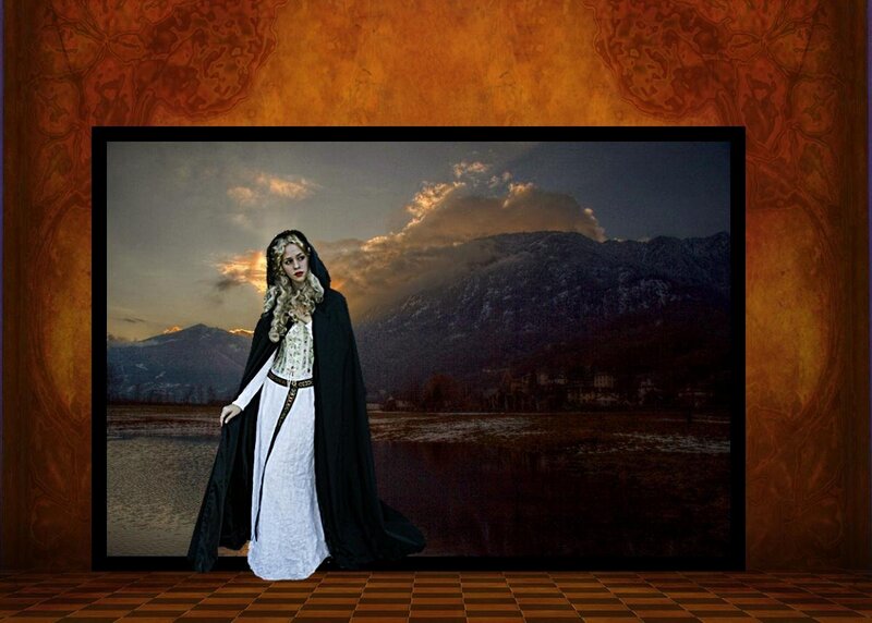 Woman in Black Cloak — Brown, Dramatic, Sunset