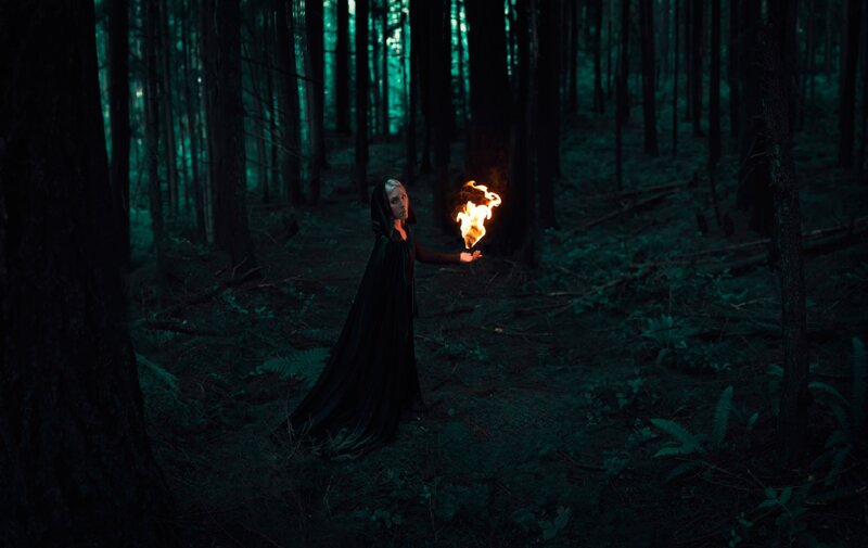 Woman in Black Cloak — Dark, Night, Photograph