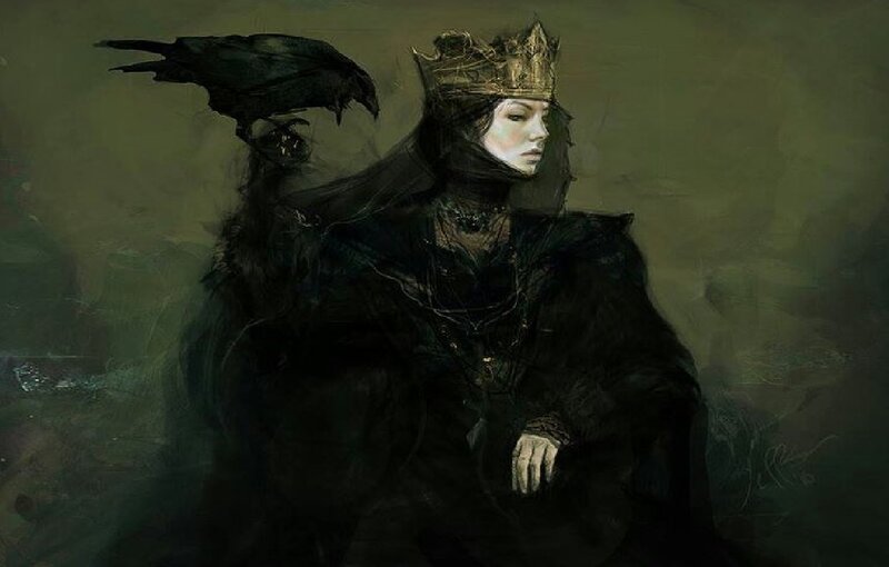 Woman in Black Cloak — Dramatic, Digital Art, Crow