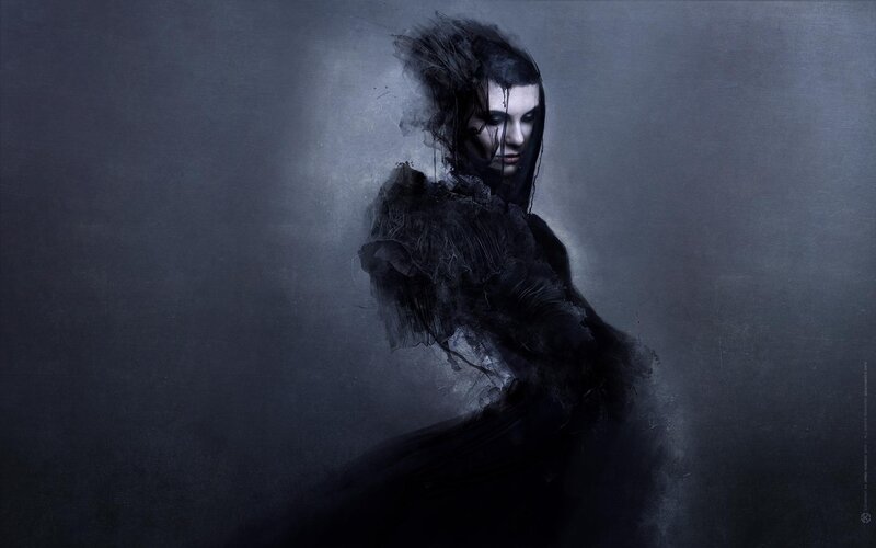 Woman in Black Cloak — Dramatic, Digital Art, Dark Hair