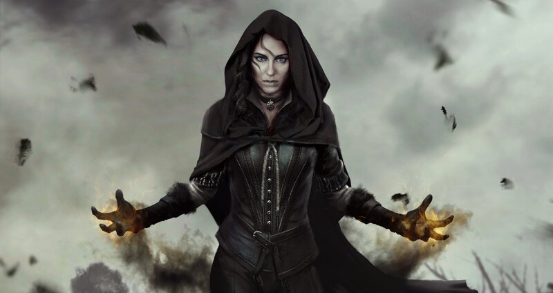 Woman in Black Cloak — Dramatic, Digital Art, Fire, Birds