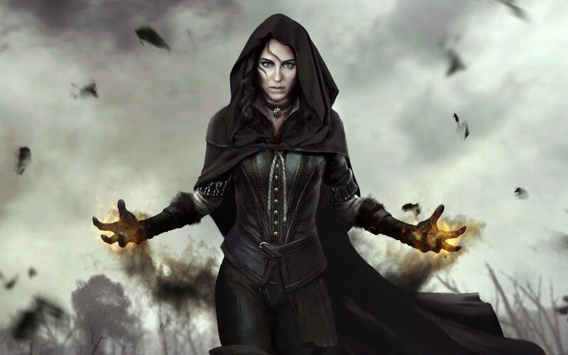 Woman in Black Cloak — Dramatic, Digital Art, Fire, Crows, Smoke