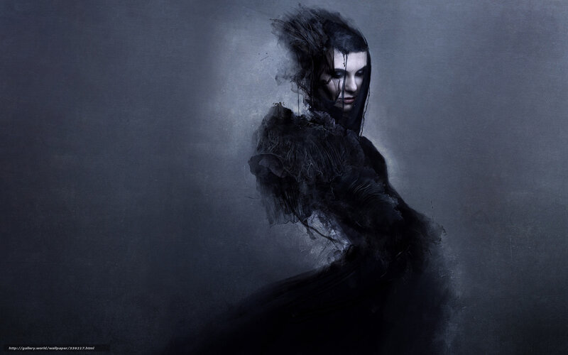 Woman in Black Cloak — Dramatic, Digital Art, Smoke
