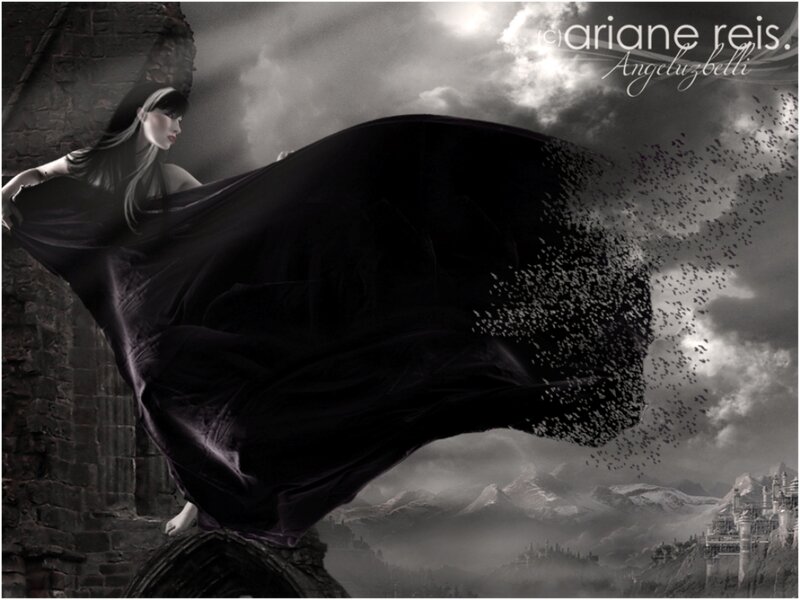 Woman in Black Cloak — Dramatic, Night, Digital Art, Castle