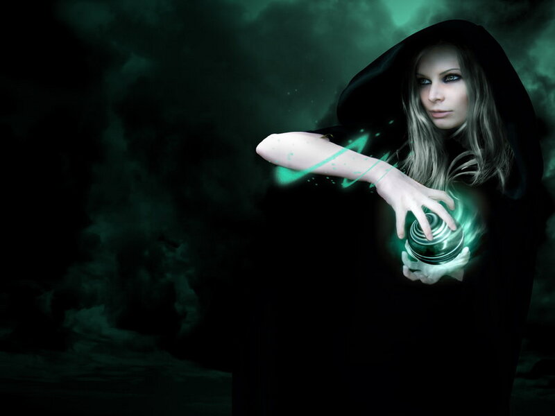 Woman in Black Cloak — Dramatic, Night, Digital Art, Magic Ball