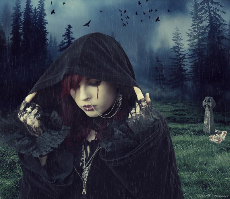 Woman in Black Cloak — Dramatic, Night, Digital Art