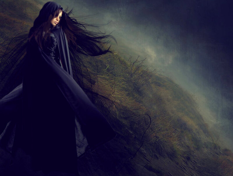 Woman in Black Cloak — Dramatic, Night