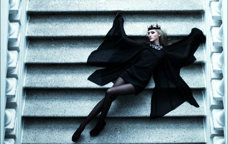 Woman in Black Cloak — Dramatic, Photograph, Crown