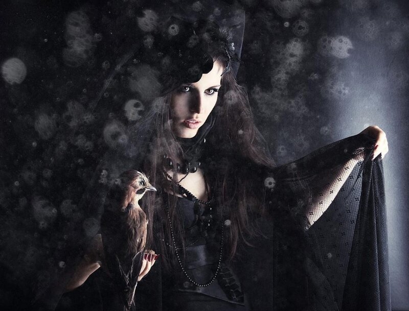 Woman in Black Cloak — Dramatic, Photograph