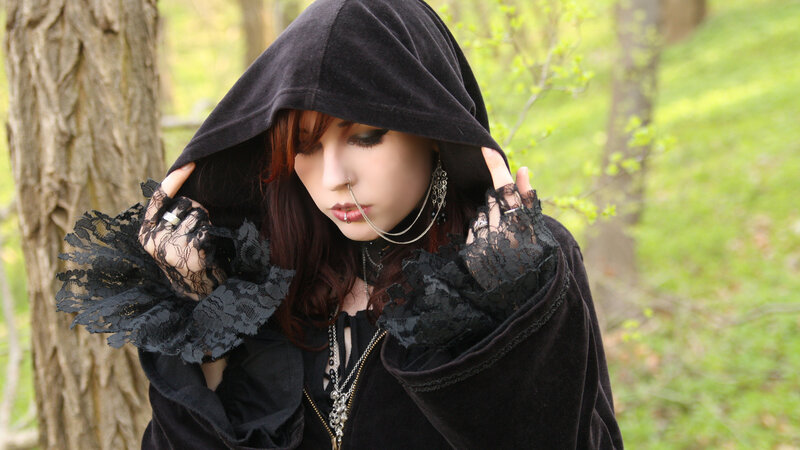 Woman in Black Cloak — Dramatic, Spring, Photograph, Hooded Cloak