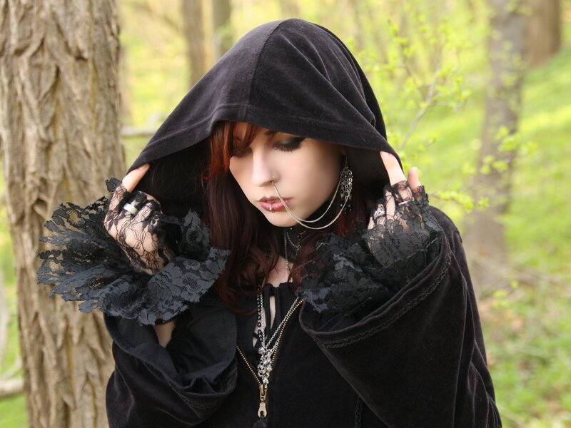 Woman in Black Cloak — Dramatic, Spring, Photograph