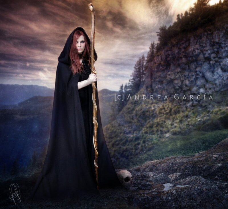 Woman in Black Cloak — Dramatic, Sunset