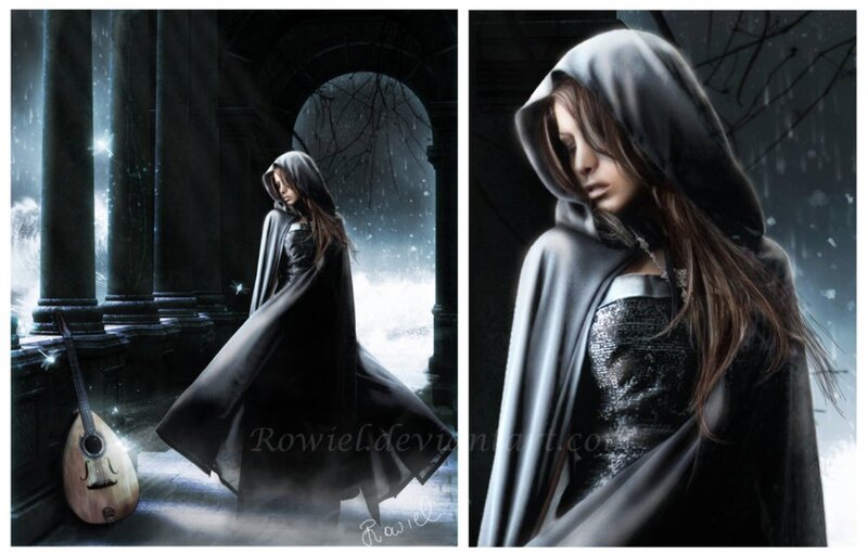 Woman in Black Cloak — Dramatic, Winter, Digital Art