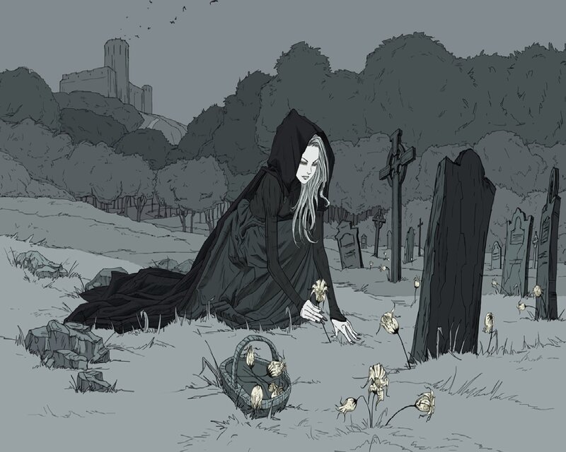 Woman in Black Cloak — Gray, Somber