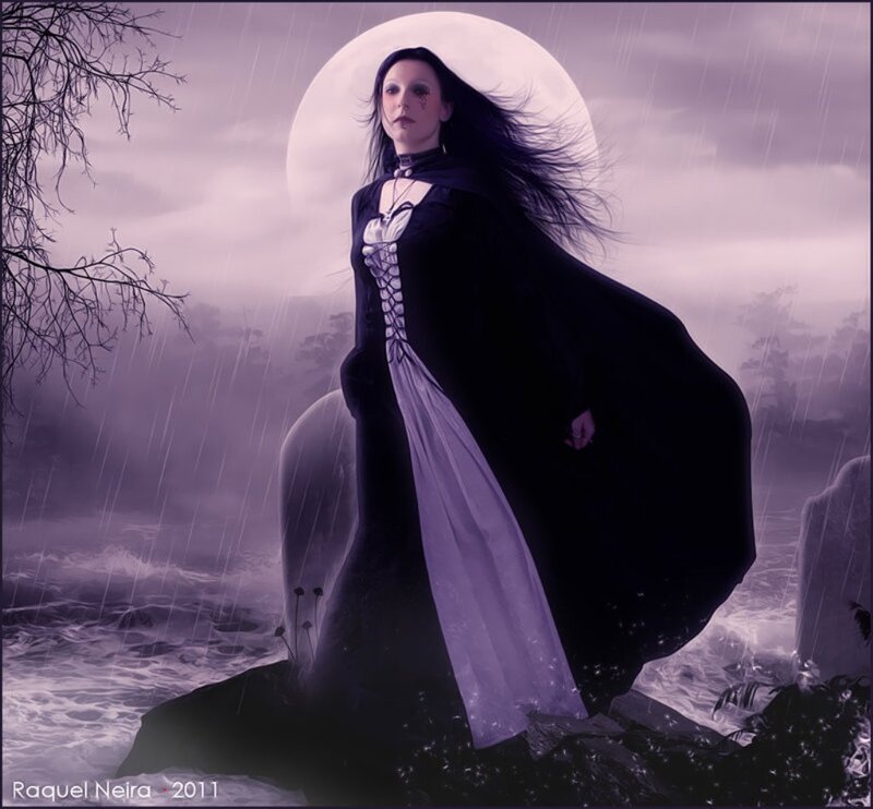 Woman in Black Cloak — Purple, Dramatic