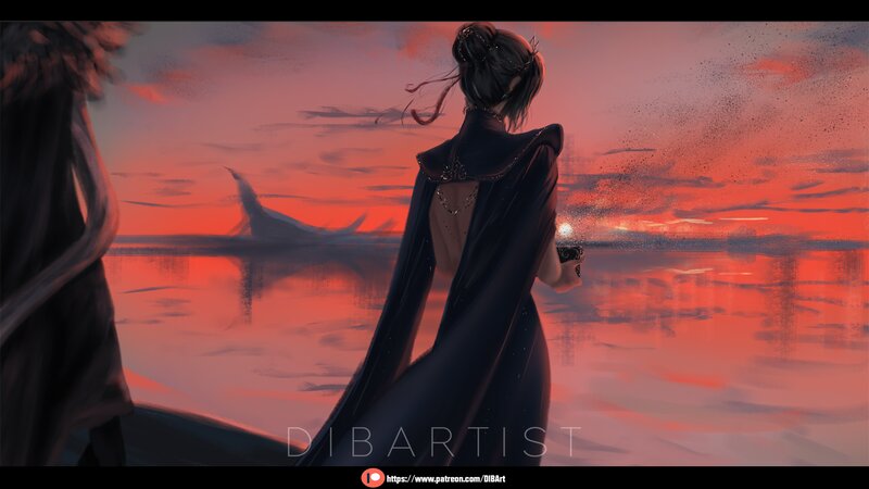 Woman in Black Cloak — Red, Dramatic