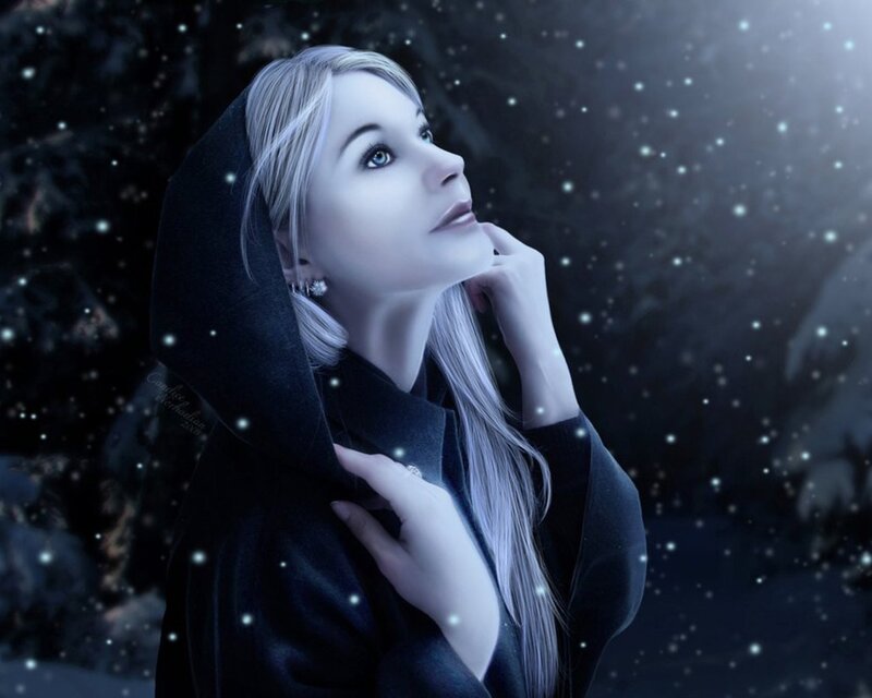 Woman in Black Cloak — Serene, Night