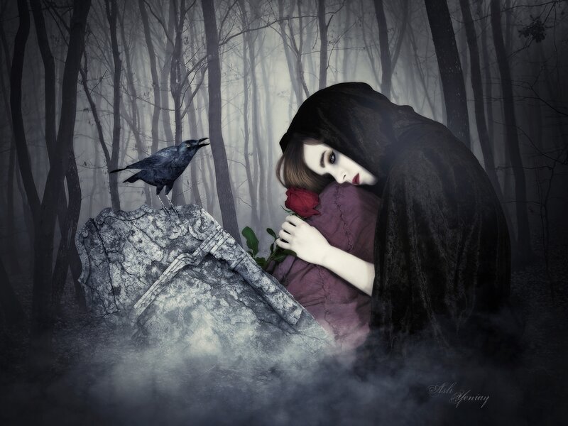Woman in Black Cloak — Somber