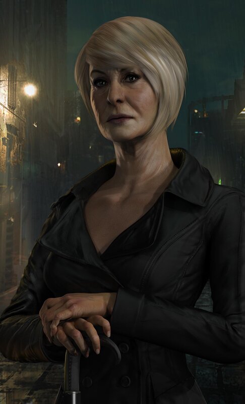 woman in black coat at night