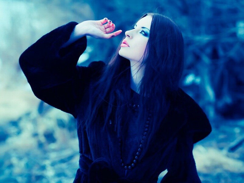 Woman in Black Coat — Blue, Dramatic
