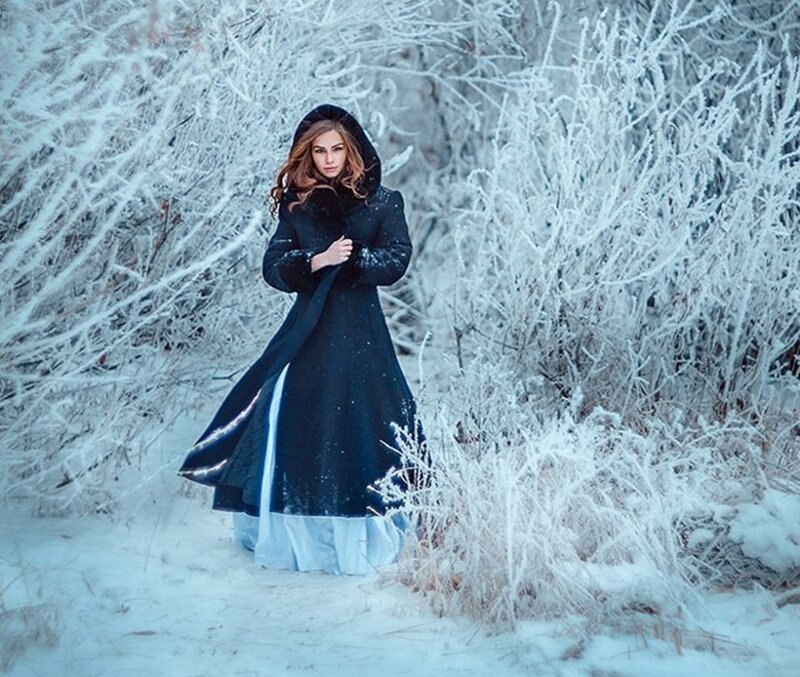 Woman in Black Coat — Cold, Winter, Photograph, Snow