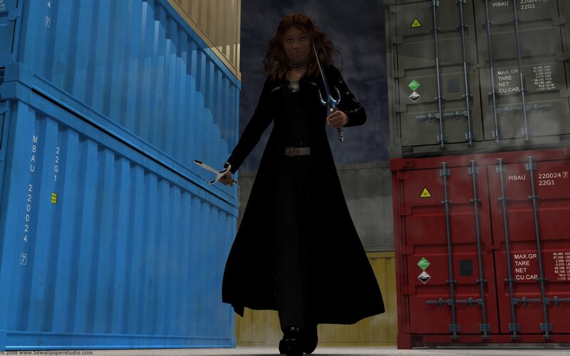 Woman in Black Coat — Dramatic, Night, 3d Render
