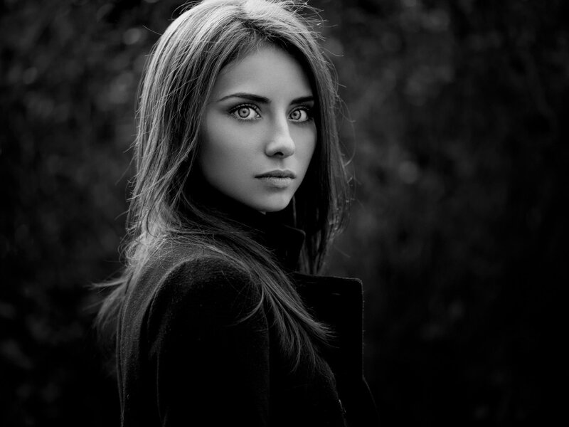 Woman in Black Coat — Dramatic, Photograph, Hair, Eyes