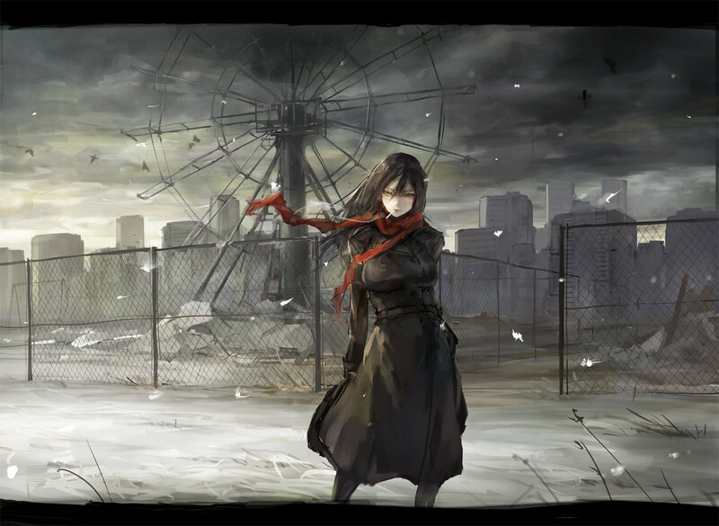Woman in Black Coat — Gray