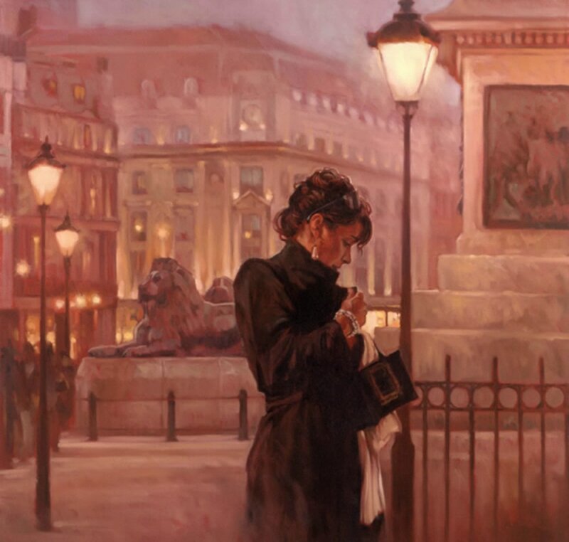 Woman in Black Coat — Red