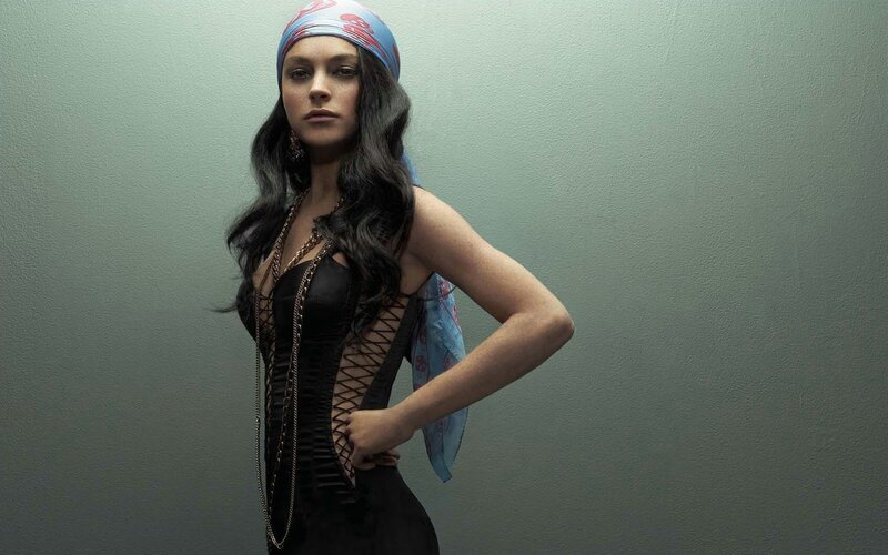 woman in black corset and bandana