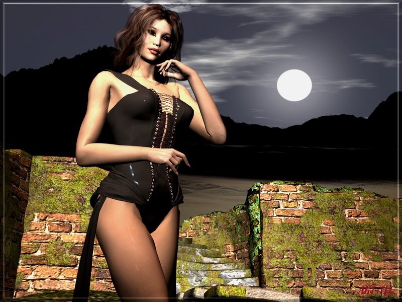 woman in black corset at night