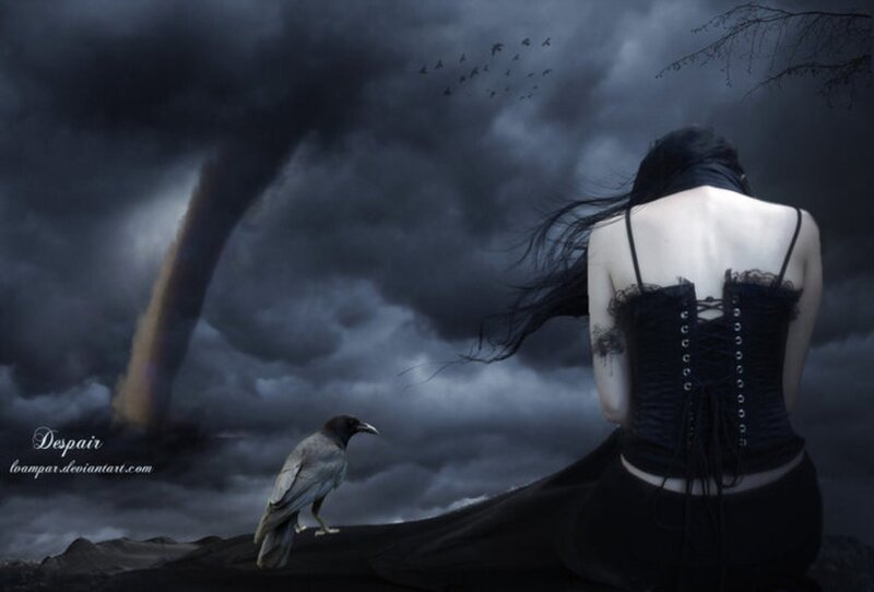 Woman in Black Corset — Dramatic, Night, Digital Art, Crow