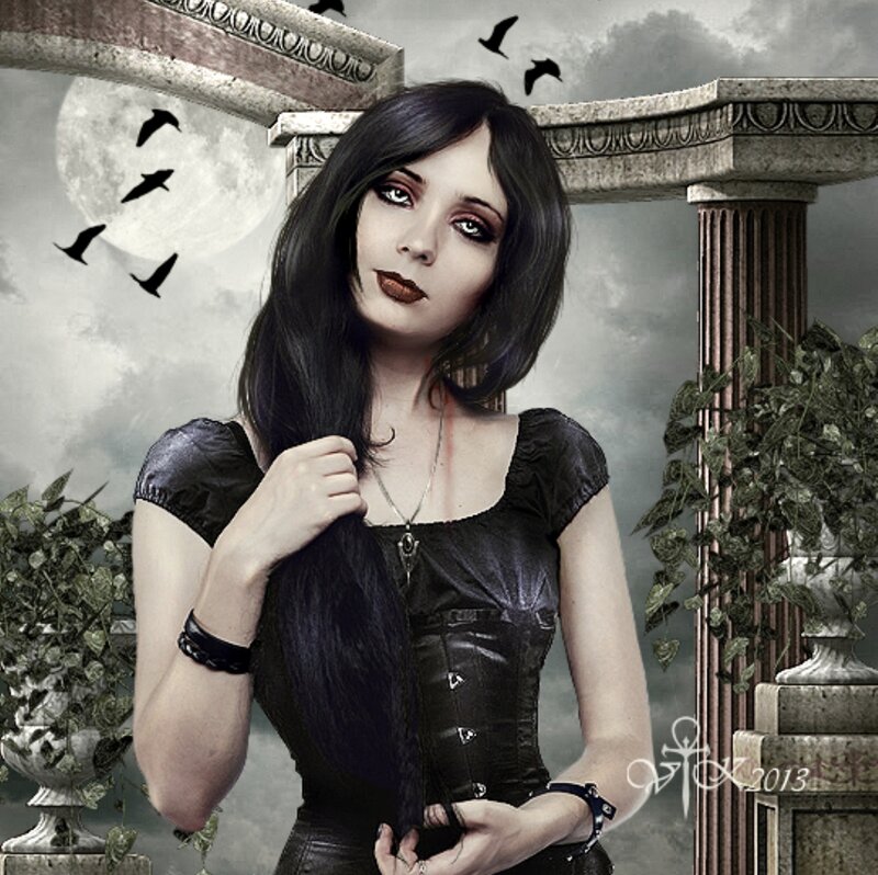 Woman in Black Corset — Dramatic, Night, Digital Art, Moon