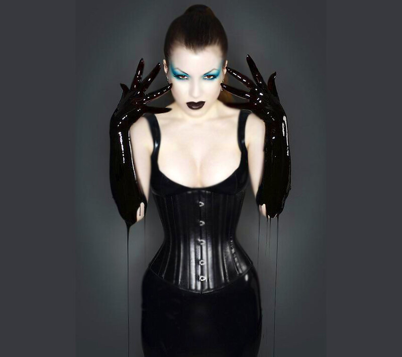 Woman in Black Corset — Dramatic, Photograph, Gloves