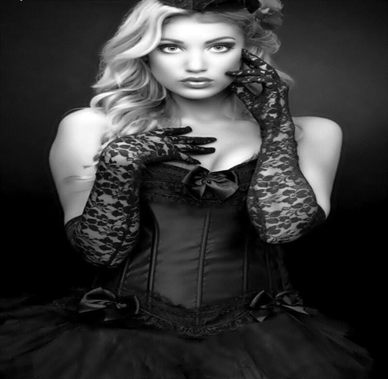 Woman in Black Corset — Dramatic, Photograph, Lace Gloves