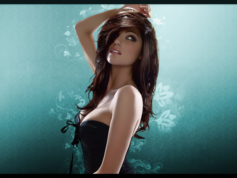 Woman in Black Corset — Teal, Dramatic, Digital Art