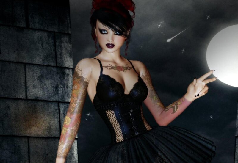 woman in black corset with tattoos