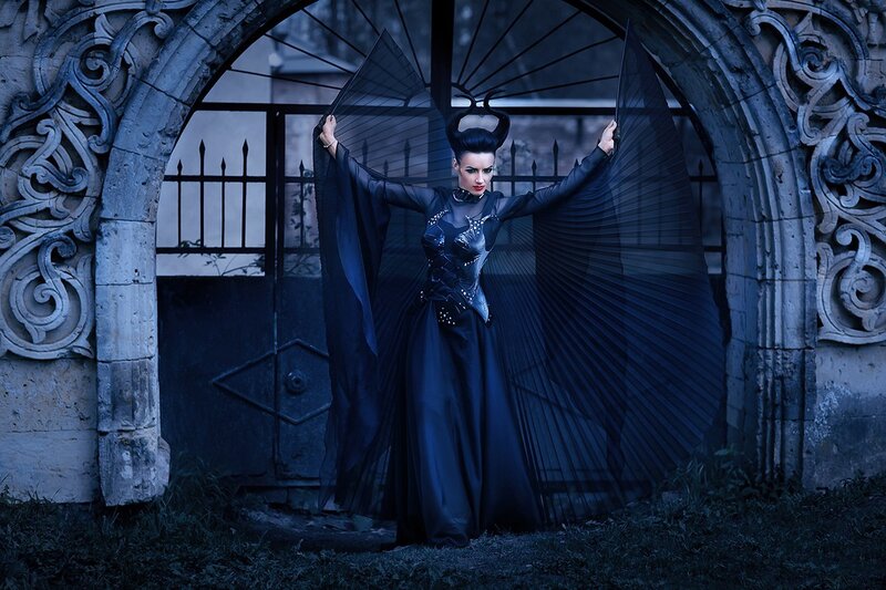 Woman in Black Costume — Blue, Dramatic