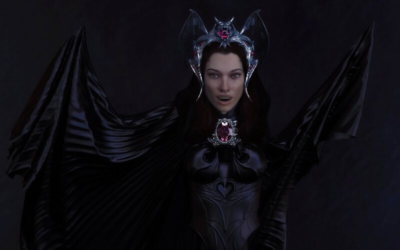 Woman in Black Costume — Dramatic, 3d Render