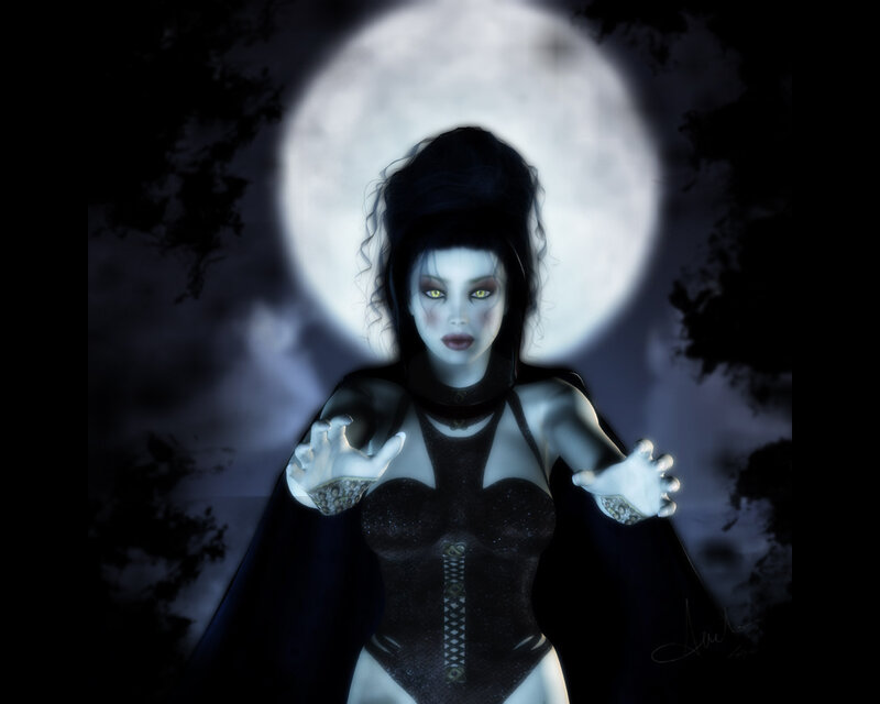 Woman in Black Costume — Dramatic, Night, Digital Art